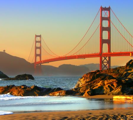 san francisco california golden gate bridge over water at sunset